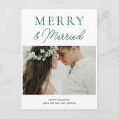 Merry Married Modern Green Script Foto Kerstmis Feestdagenkaart (Voorkant)