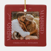 Merry & Married Modern Minimal Wavy Photo Keepsake Keramisch Ornament (Achterkant)