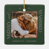 Merry & Married Modern Minimal Wavy Photo Keepsake Keramisch Ornament (Achterkant)