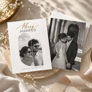 Merry & Married Modern Ovaal Kader Pasgetrouwd Fot Feestdagenkaart