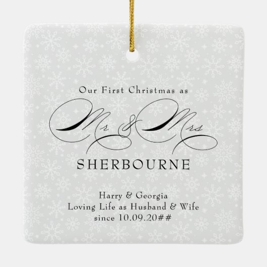 Merry Married Mr. en Mrs Vertical Photo Snowflake Keramisch Ornament (Achterkant)