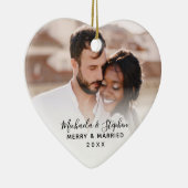 Merry & Married Names Year & Weduwfoto Keramisch Ornament (Rechts)