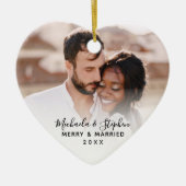 Merry & Married Names Year & Weduwfoto Keramisch Ornament (Voorkant)