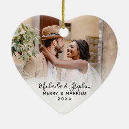 Merry & Married Names Year & Weduwfoto Keramisch Ornament