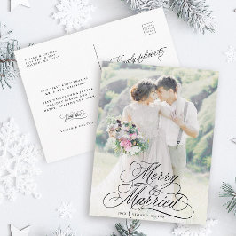 Merry & Married Newly Weds Eerste Kerstfoto Briefkaart
