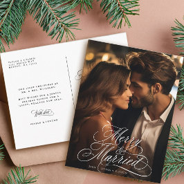 Merry & Married Newly Weds Eerste Kerstfoto Briefkaart