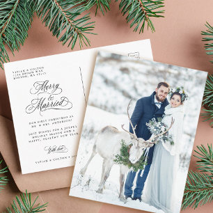 Merry & Married Newly Weds Eerste Kerstfoto Briefkaart