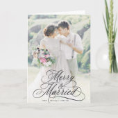 Merry & Married Newly Weds Eerste Kerstfoto Feestdagen Kaart (Voorkant)