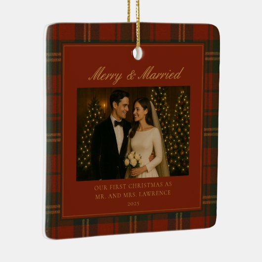 Merry & Married Newlywed First Christmas Photo Keramisch Ornament (Rechts)