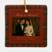 Merry & Married Newlywed First Christmas Photo Keramisch Ornament (Voorkant)