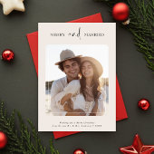 Merry & Married Pas getrouwd Kerstfoto Ivoor Feestdagenkaart