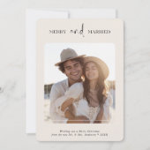 Merry & Married Pas getrouwd Kerstfoto Ivoor Feestdagenkaart (Voorkant)