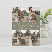 Merry & Married Pas getrouwd Multi Photo Sage Feestdagenkaart (Staand voorkant)