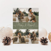 Merry & Married Pas getrouwd Multi Photo Sage Feestdagenkaart