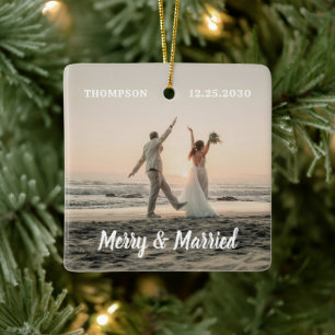 Merry & Married Pas getrouwd Paar Foto Kerst Keramisch Ornament