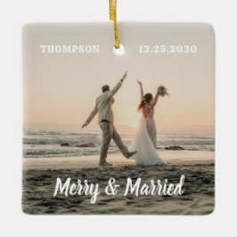 Merry & Married Pas getrouwd Paar Foto Kerst Keramisch Ornament