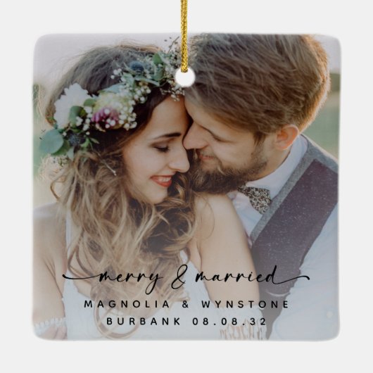 Merry & Married Passen getrouwd Foto Keepomwille Keramisch Ornament (Achterkant)