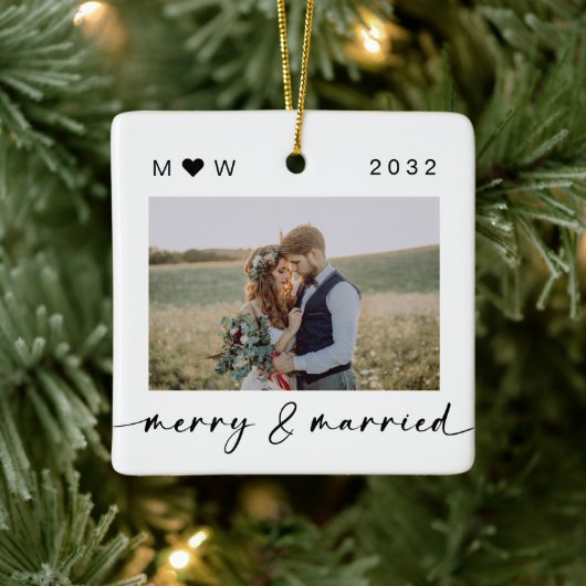 Merry & Married Passen getrouwd Foto Keepomwille Keramisch Ornament (Boom)