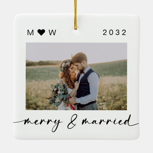 Merry & Married Passen getrouwd Foto Keepomwille Keramisch Ornament (Achterkant)
