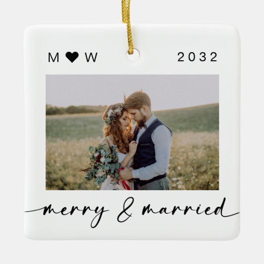 Merry & Married Passen getrouwd Foto Keepomwille Keramisch Ornament (Voorkant)