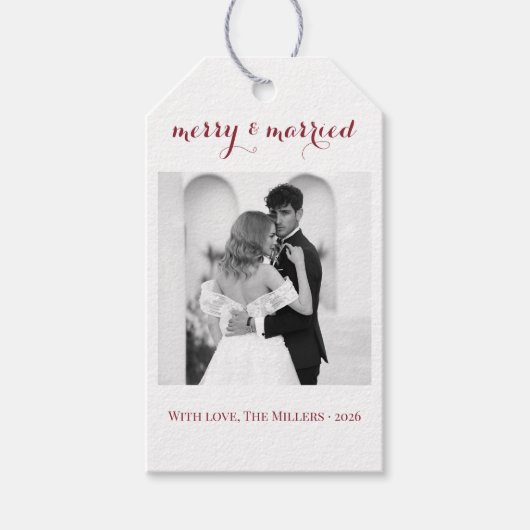 Merry & Married - Personalized Newlywed Christmas Cadeaulabel (Voorkant)