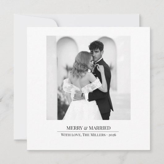 Merry & Married - Personalized Newlywed Christmas  Feestdagenkaart (Voorkant)