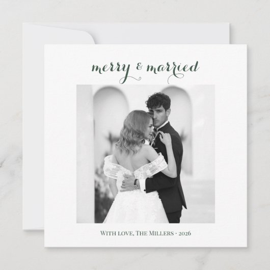 Merry & Married - Personalized Newlywed Christmas  Feestdagenkaart (Voorkant)