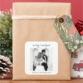 Merry & Married - Personalized Newlywed Christmas  Vierkante Sticker