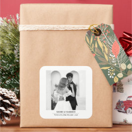 Merry & Married - Personalized Newlywed Christmas  Vierkante Sticker