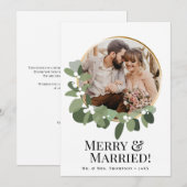 Merry & Married Photo Modern wreath Elegant Feestdagenkaart (Voorkant / Achterkant)