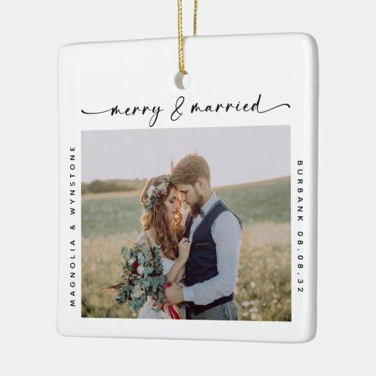 Merry & Married Photo Passen getrouwd Keepomwille Keramisch Ornament (Links)