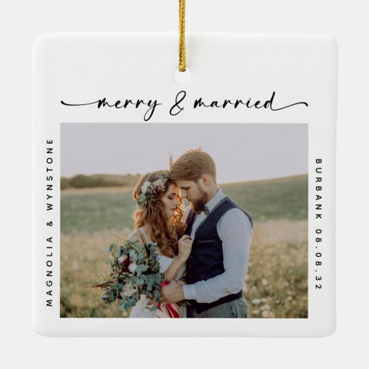 Merry & Married Photo Passen getrouwd Keepomwille Keramisch Ornament (Achterkant)