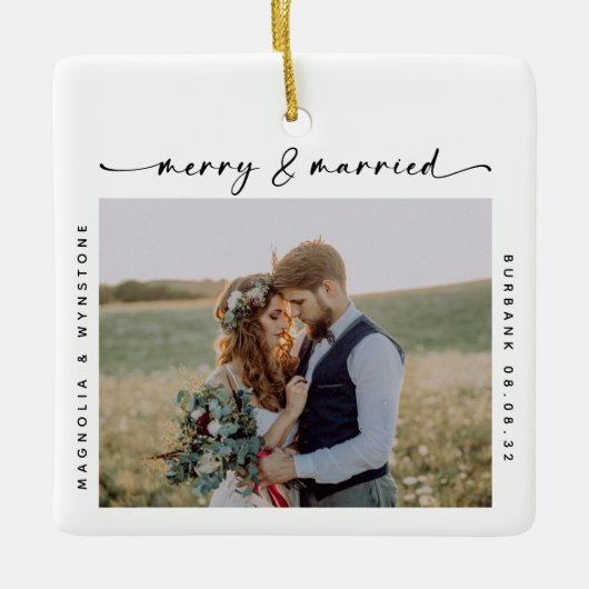 Merry & Married Photo Passen getrouwd Keepomwille Keramisch Ornament (Voorkant)