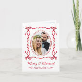 Merry Married Red Bow Passen getrouwd Kerstfoto Feestdagen Kaart (Voorkant)