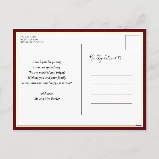 Merry Married Red Script Moderne Foto Kerstmis Feestdagenkaart (Achterkant)