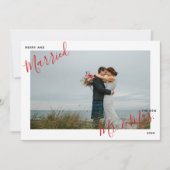 Merry & Married Red Script Mr. & Mrs Photo Xmas Feestdagenkaart (Voorkant)