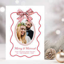 Merry Married Red Wavy Lijst Bow Foto Kerst