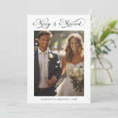 Merry & Married Romantic Script 2 Foto Feestdagenkaart (Staand voorkant)