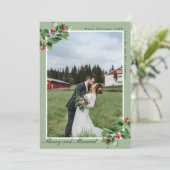 Merry & Married Sage Mistletoe 2 Photo Christmas Feestdagenkaart (Staand voorkant)