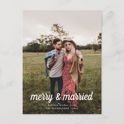 Merry & Married Script Eerste Kerstdag | Foto Briefkaart (Voorkant)
