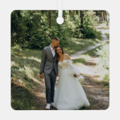 Merry & Married Script Modern Verloving Foto Metalen Ornament (Achterkant)