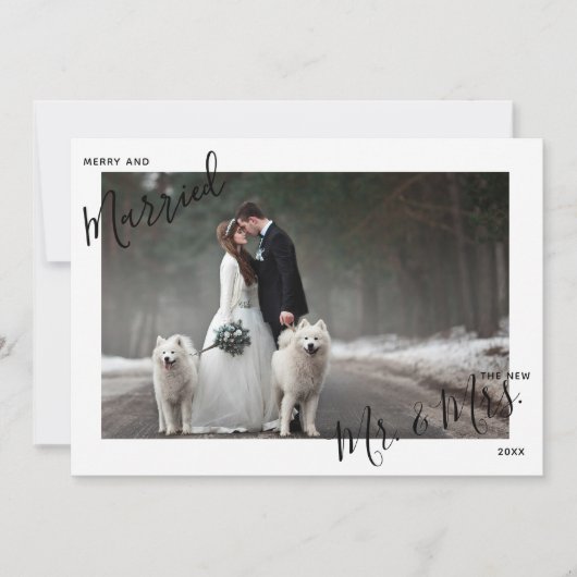 Merry & Married Script Mr. & Mrs Foto Kerstmis Feestdagenkaart (Voorkant)