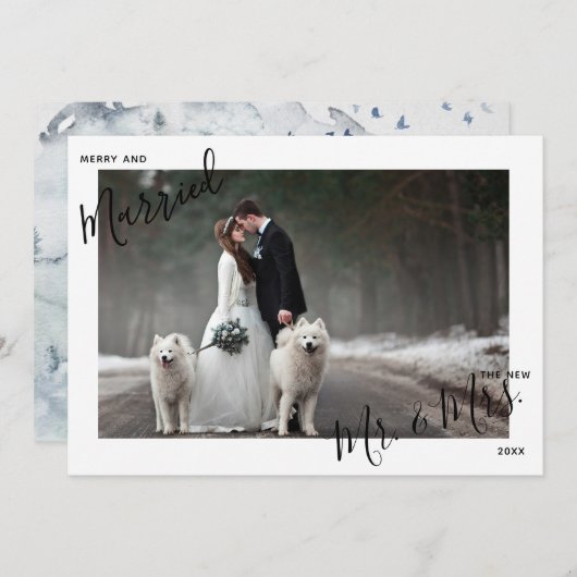 Merry & Married Script Mr. & Mrs Foto Kerstmis Feestdagenkaart (Voorkant / Achterkant)