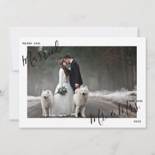 Merry & Married Script Mr. & Mrs Foto Kerstmis Feestdagenkaart