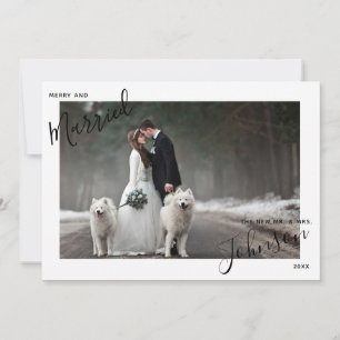 Merry & Married Script Naam Foto Mr. Mrs. Christma Feestdagenkaart