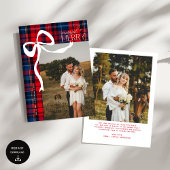 Merry & Married Script Photo Christmas Tartan Bow Feestdagenkaart