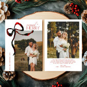 Merry & Married Script Photo Christmas Tartan Bow  Feestdagenkaart
