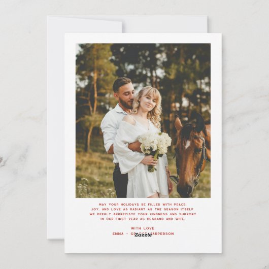 Merry & Married Script Photo Christmas Tartan Bow  Feestdagenkaart (Achterkant)