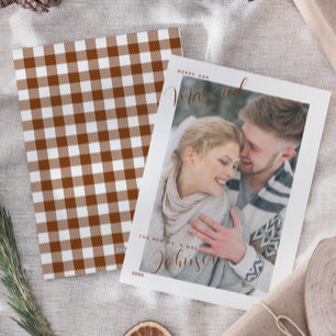 Merry & Married Script Typografie Afgespeeld Foto Feestdagenkaart