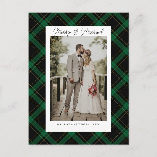 Merry & Married Tartan Plaid Kerstfoto Feestdagenkaart (Voorkant)
